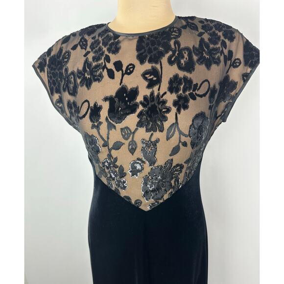 Vintage Tom Barra Size 8 Black Velvet Evening Gown Dress Christmas NYE Formal - Picture 3 of 12